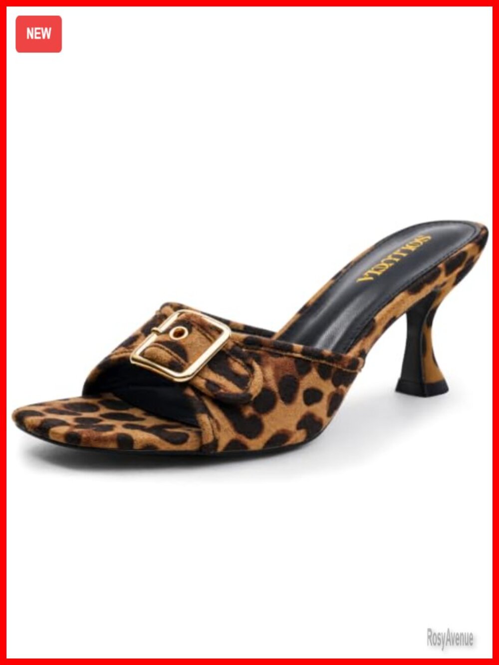 Kitten Heel Square Open Toe Mules Slip On Heeled Sandals Buckle Strap